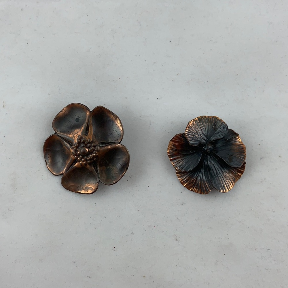 Pair of NYE Copper Dogwood Brooches